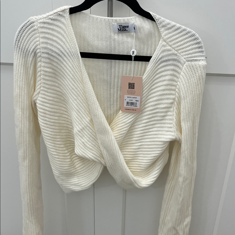 Tiger Mist Ivory Wrap Knit Top